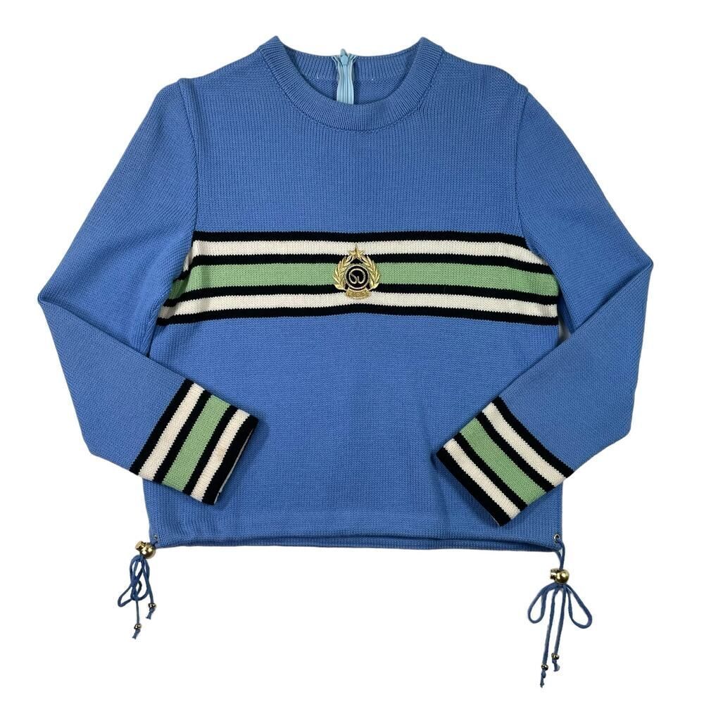 St. John Sport Womens Petite Blue Striped Long Sleeve Top
